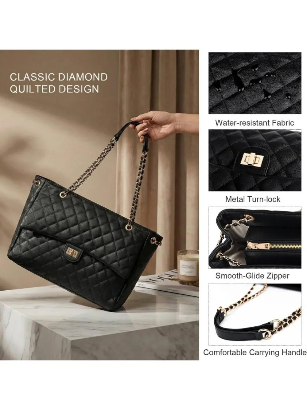 Chic Quilted Satchel Tote Bag for Women | Stylish Leather Crossbody Purse for
